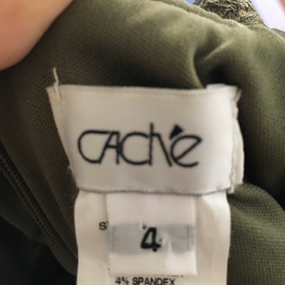 Cachè olive satin ruched dress with beaded strap. - Picture 4 of 4